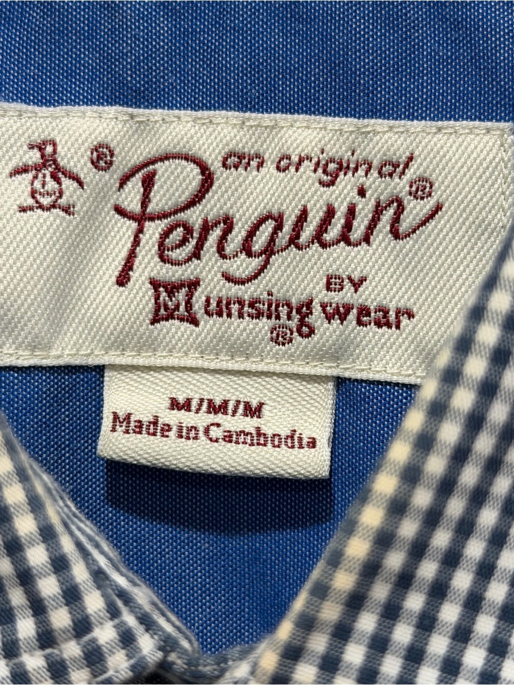 Original Penguin Medium Navy and White Gingham Button Down - Picture 4 of 7